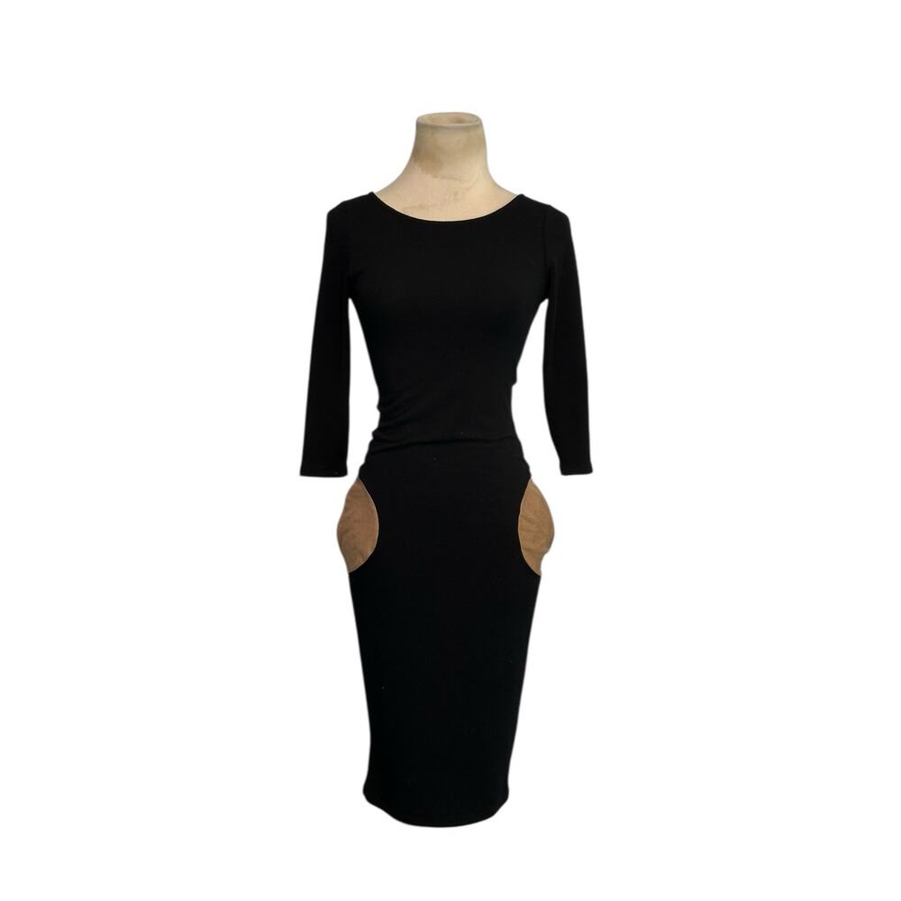 A+ Ellen black 3/4 sleeves bodycon dress size Small
